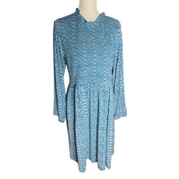 Matilda Jane Womens Blue Gray Floral Ruffle Neck Audra Smocked Dress Large NWT - Picture 1 of 5